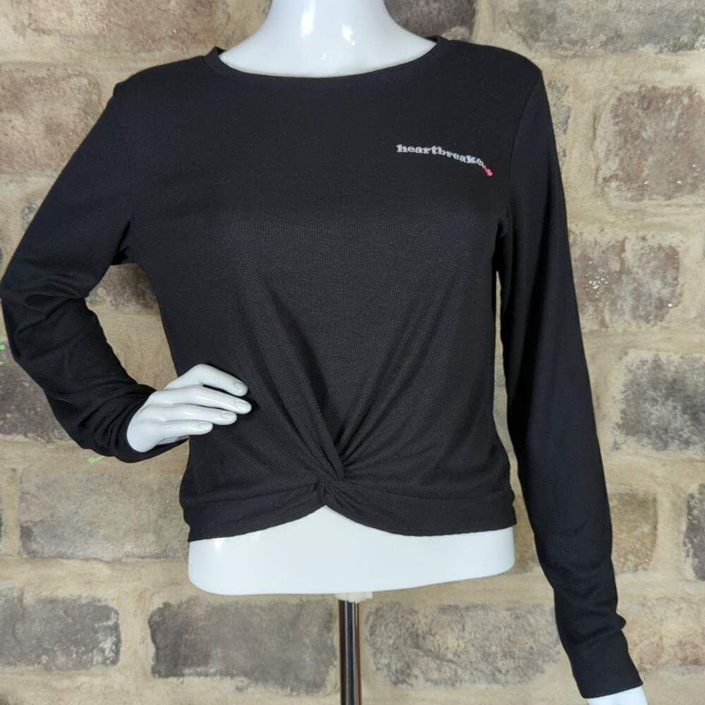 Jenni Intimates Pajama Top Woman's Small Black Heartbreaker Lounge Twist Front